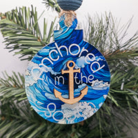 Anchored in the South Christmas Ornament, Nautical Christmas Tree Ornament, Anchor and waves Gift Tag, Coastal Christmas, handmade