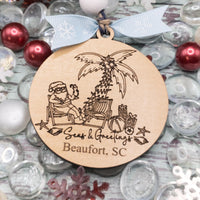 Santa on the beach custom Christmas Ornament, Personalized Gift Tag, Coastal Christmas, handmade